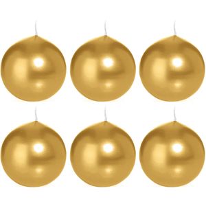 6x Gouden bolkaarsen 8 cm 25 branduren