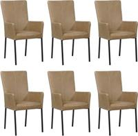 Set van 6 Taupe leren moderne eetkamerstoelen Daily - poot vierkant zwart - Vintage Leer Taupe (taupe leer)