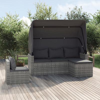 4-delige Loungeset met kussens poly rattan grijs