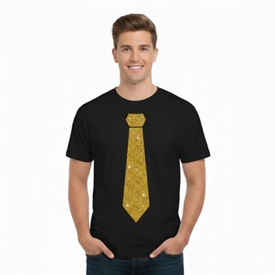 T-shirt met stropdas print goud - heren - zwart - feestelijke shirts - glitter - glamour