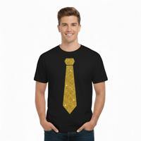 T-shirt met stropdas print goud - heren - zwart - feestelijke shirts - glitter - glamour
