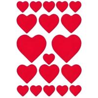 Hartjes love stickers - 57x st - 1 tot 4 cm - huwelijk - rood - liefde/valentijnsdag