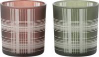 Theelichthouder geruit glas mat bruin/groen s 7,3x7,3x8 cm 1 stuk Jolipa - Hortus