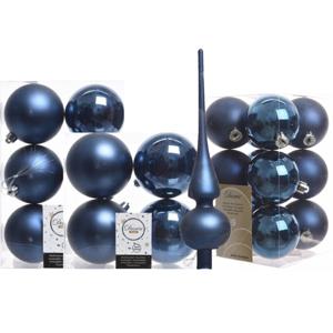 Kerstversiering kunststof kerstballen met piek donkerblauw 6-8-10 cm pakket van 45x stuks - Kerstbal