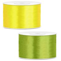 Sierlinten/cadeaulinten/satijnen linten - Set 2x stuks - geel en groen - 38 mm x 25 meter