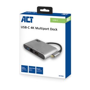 ACT AC7040 notebook dock & poortreplicator Bedraad USB 3.2 Gen 1 (3.1 Gen 1) Type-C Grijs