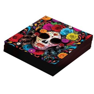Day of the dead servetten - 12x - gekleurd - papier - 33 x 33 cm