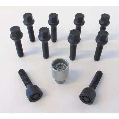 H&R Wielboutenset bolkonisch R12 M12x1.50 - Lengte 60mm - Zwart - 10 stuks (bv. Mercedes) - incl. wi HRB1256002SET