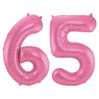 Folat Verjaardag Leeftijd folieballon - 65 jaar - roze - 86 cm - cijferballon groot