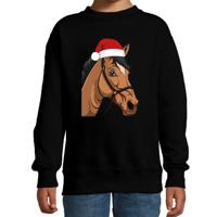 Kersttrui / sweater boerderijdieren - kinderen - Paard - zwart - kerstmuts - Kerstmis