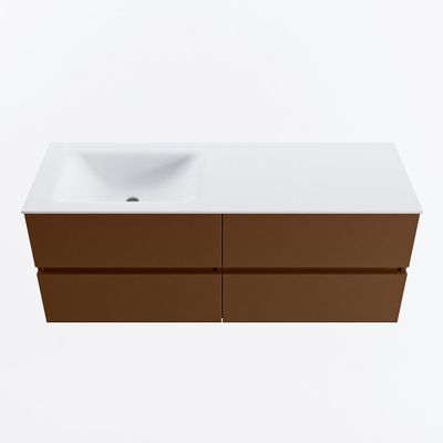 MONDIAZ VICA 130cm badmeubel onderkast Rust 4 lades. Wastafel CLOUD links zonder kraangat, kleur Talc.