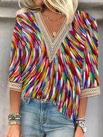 Loose Casual V Neck Ombre Shirt - thumbnail