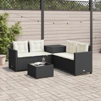 Tuinbank met tafel en kussens L-vormig poly rattan zwart