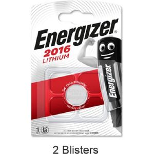 2 stuks (2 blisters a 1 stuk) Energizer CR2016 Lithium knoopcel 3V 90mAh Professional battery