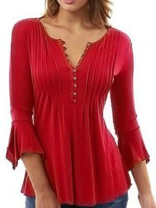 Plain Long Sleeve V Neck Casual Top