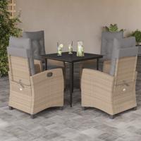 5-delige Tuinset met kussens poly rattan gemengd beige