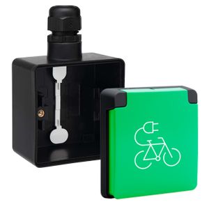 Niko Hydro fietsoplaadpunt waterdicht zwart/groen compleet