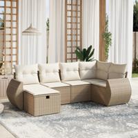 6-delige Loungeset met kussens poly rattan beige
