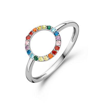 Ring Rondje zilver-zirconia meerkleurig 10 mm
