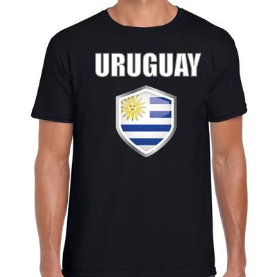 Uruguay vlag thema landen t-shirt - zwart - voor heren - Supporters kleding - korte mouwen