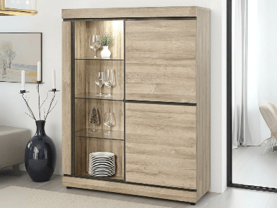 Vitrine MARNOIX 3 deuren met LED franse eik