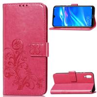 Lucky klaver geperst bloemen patroon lederen case voor Huawei geniet van 9 met houder & card slots & portemonnee & hand strap (Rose rood)