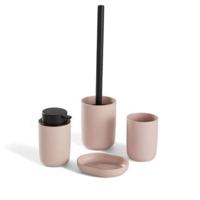 Set van 4 badkameraccessoires - TODAY - UTILITY - Beker, zeepdispenser, toiletborstel - Roze