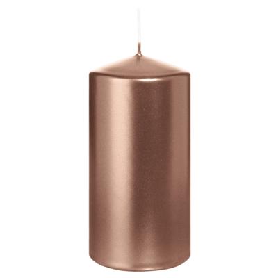 Cilinderkaars/stompkaars - metallic ros?goud - 12 x 6 cm - 33 branduren