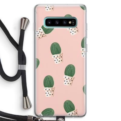 Cactusprint roze: Samsung Galaxy S10 Plus Transparant Hoesje met koord