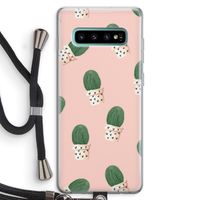 Cactusprint roze: Samsung Galaxy S10 Plus Transparant Hoesje met koord