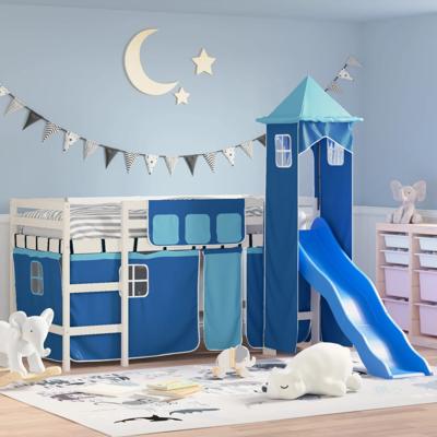 Kinderhoogslaper met toren 80x200 cm massief grenenhout blauw