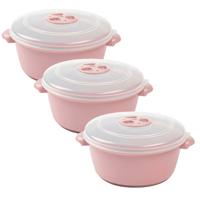 Magnetron schaal - 3x - met deksel / ventiel - 1 Liter - roze - kunststof - BPA vrij - 18 x 8 cm