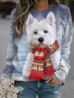 Christmas Crew Neck Loose Dog Casual Sweatshirt - thumbnail