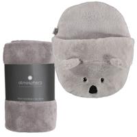 Fleece deken lichtgrijs 125 x 150 cm met voetenwarmer slof koala one size - thumbnail