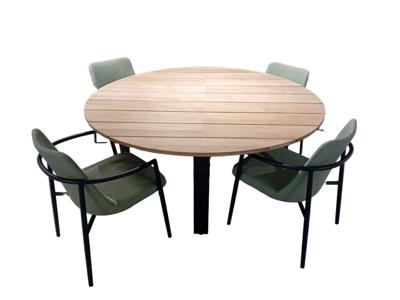 Tuinset Kaihou tafel black, teak dia. 175 cm met 4 stoelen Youkou stoel black, emerald green - Yoi