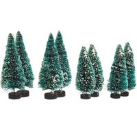 Kerstdorp boompjes/kerstboompjes - 8x st - 9 en 12 cm -besneeuwd - miniatuur