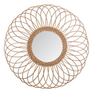 Wandspiegel Gwenn - rozet motief - Boho/ibiza stijl - rotan - lichtbruin - rond - 58 cm