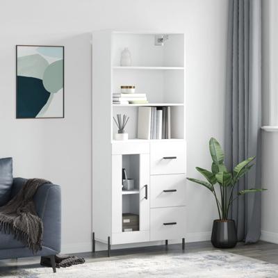 Hoge kast 69,5x34x180 cm bewerkt hout wit