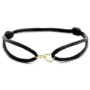 Armband Open Hart-Rondje geelgoud-satijn goudkleurig-zwart 7,5 mm 13-26 cm