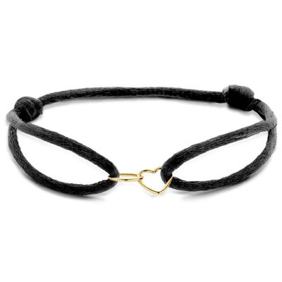 Armband Open Hart-Rondje geelgoud-satijn goudkleurig-zwart 7,5 mm 13-26 cm
