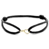 Armband Open Hart-Rondje geelgoud-satijn goudkleurig-zwart 7,5 mm 13-26 cm