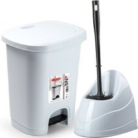 WC-/toiletborstel en houder - wit - met kleine pedaalemmer 8 liter - Badkameraccessoireset - thumbnail