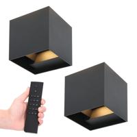 Set van 2 Kansas LED Wandlampen - 7 Watt 560 lumen - 3000K Warm Wit - Dimbaar met afstandsbediening - IP65 Waterdicht - Up&Down Light - Zwart - Binnen en buiten