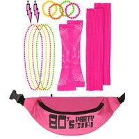 Foute 80s/90s party verkleed set compleet - dames - fluor roze - jaren 80/90 verkleed accessoires