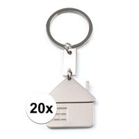 Sleutelhanger met huisje - 20x - metaal - 3,5 cm - woning - nieuw huis - makelaar cadeau