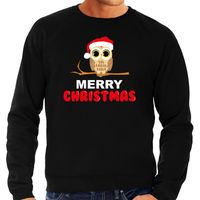 Leuke dieren Kersttrui christmas uil Kerst sweater zwart voor heren - thumbnail