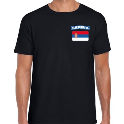 Serbia t-shirt met vlag Servie zwart op borst voor heren