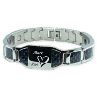 Magneet Armband - Blauw carbon + eigen tekst / symbool