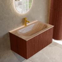 Badmeubel Mondiaz Kurve-Dlux | 80 cm | Meubelkleur Ruby | Wastafelkleur Saba | Solid surface | Wasbak midden spoelbak | 1 kraangat