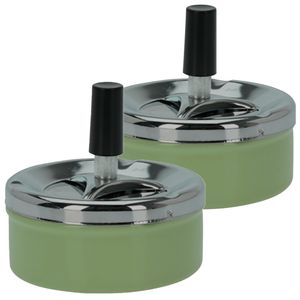 Set van 2x stuks druk en draai tafel asbak metaal groen/chrome 9 x 5 cm